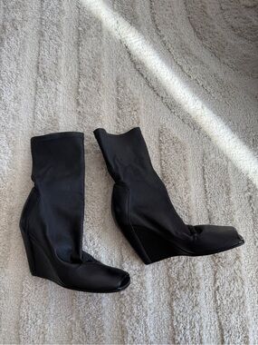 Rick Owens Black Wedge Sock Boots